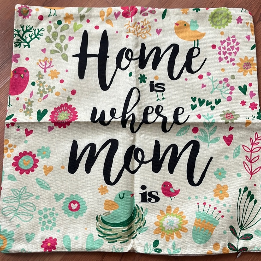 NWT "Home is Where Mom Is" 20 inch Square Canvas Linen Pillow Cover